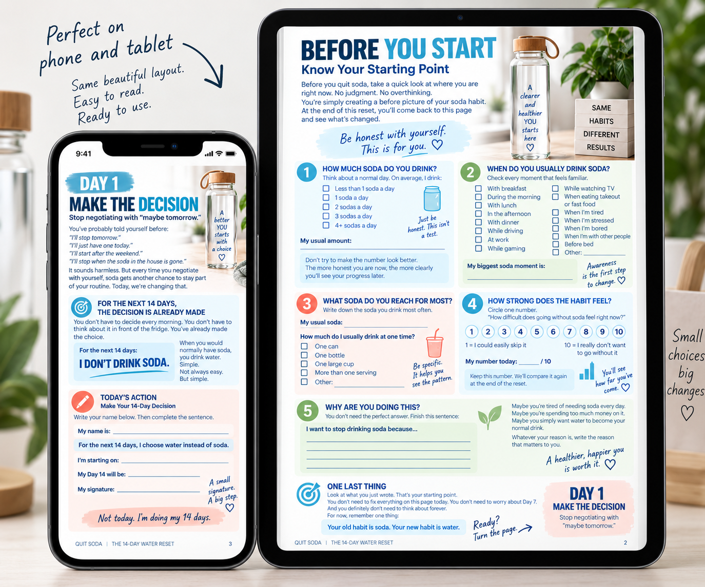 Workbook shown on tablet and phone